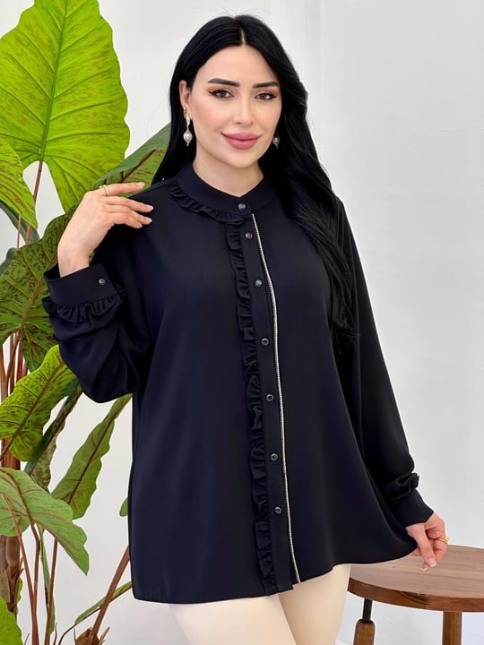 Fır Fır Detay Kısa Gömlek 5353 T-25 Siyah