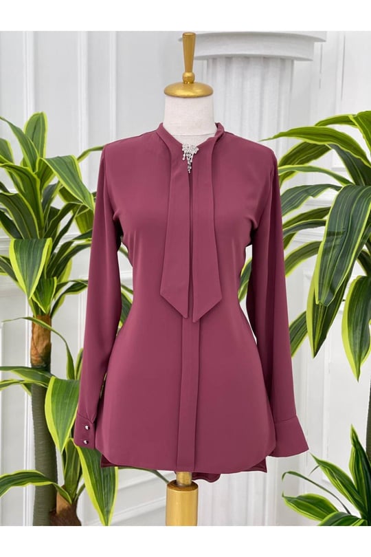 Fularlı Tunik 583-Rose