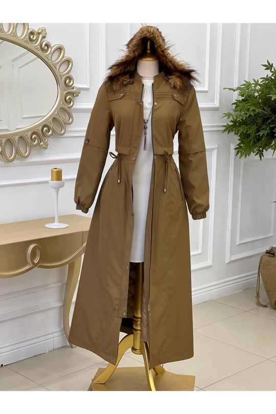 Gögüs Apolet Tam Boy Parka 4227-Camel