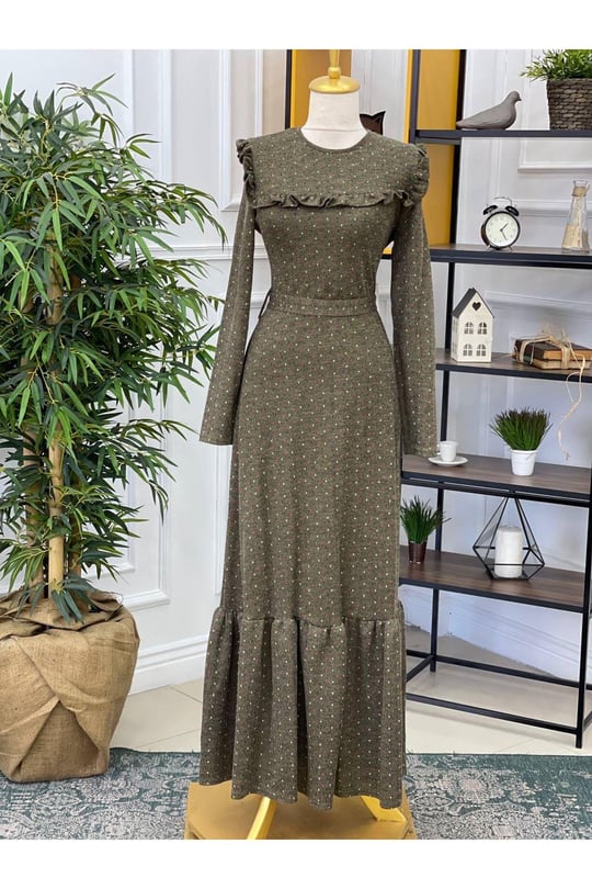 Gögüs Fır Fır Mini Puanlı Elbise 3154-Haki