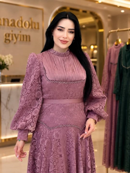 Göğüs JanJan Drape Güpür Abiye 123 T-26 Rose