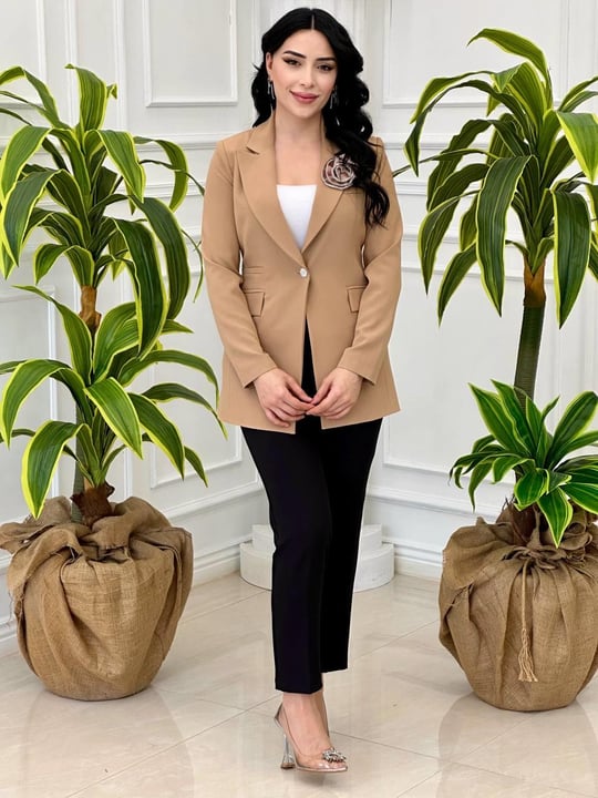 Gül Broşlu Ceket 11328 T-24 Bej