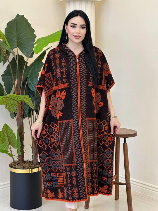 Gül Desen Kapişonlu Panço 3042 T-25 Taba
