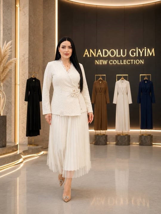 Güpür Ceket Şık Etekli Takım 9071 T-26 Ekru