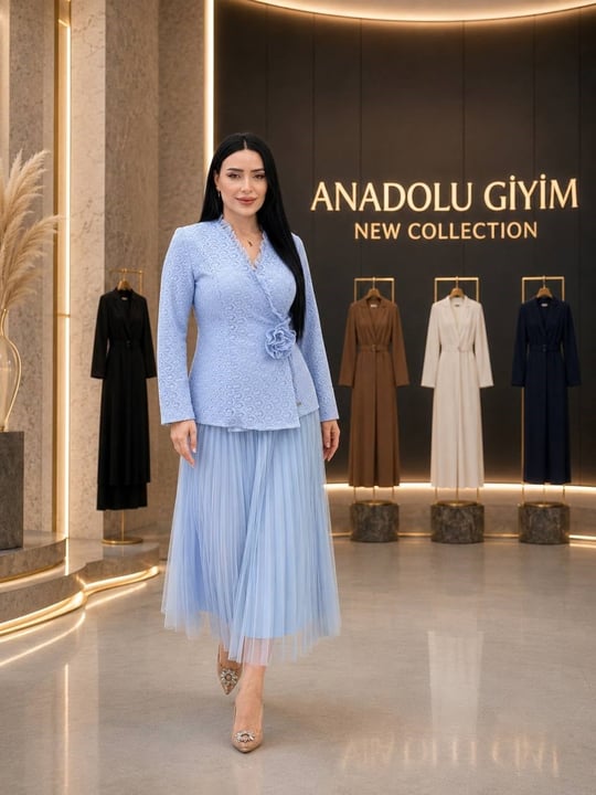 Güpür Ceket Şık Etekli Takım 9071 T-26 Mavi