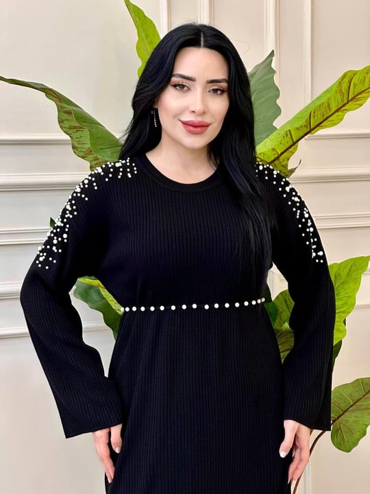 İnci Detay Triko Elbise 40898 t-24 Siyah