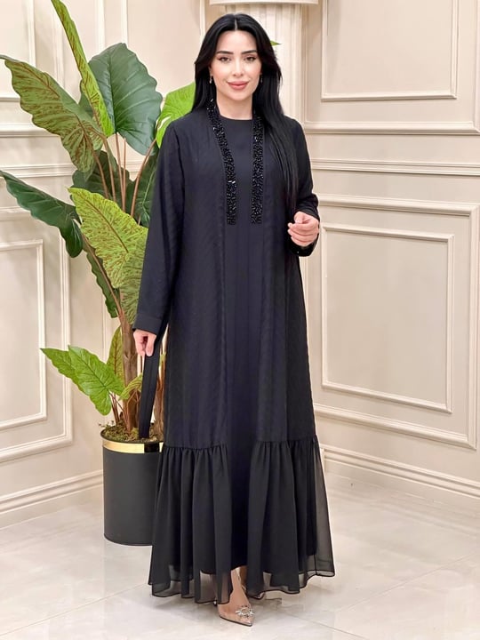 İşleme Detay Abaya Elbise 5109 T-24 Siyah