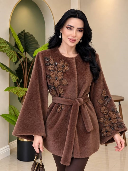 İşleme Detay Angora Giy-Çık 9051 T-26 Kahverengi