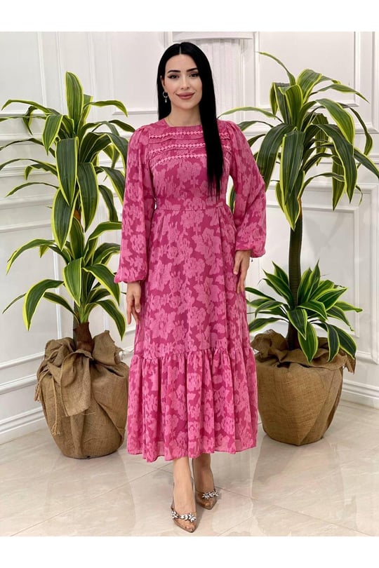 Kabartma Desen Elbise 1333-pembe