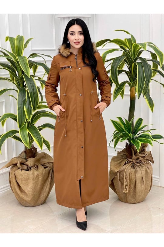 Kapak Detay Tam Boy Parka 4220-Taba