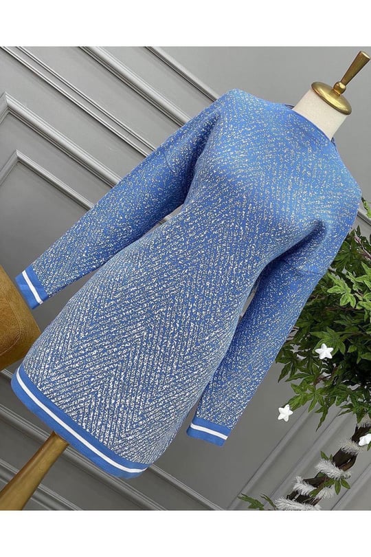 Kar taneli triko tunik 6016-İndigo Mavi