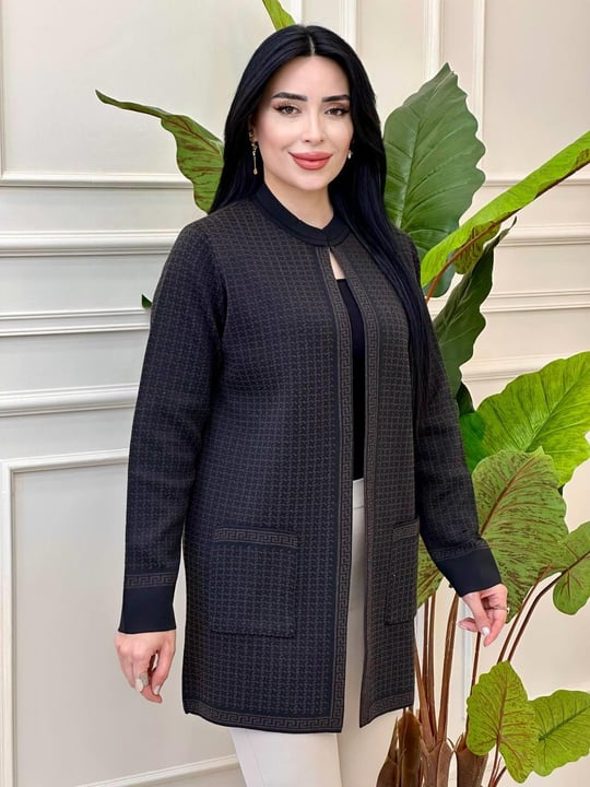 Kare Desen Kısa Hırka 330067 t-24 Siyah