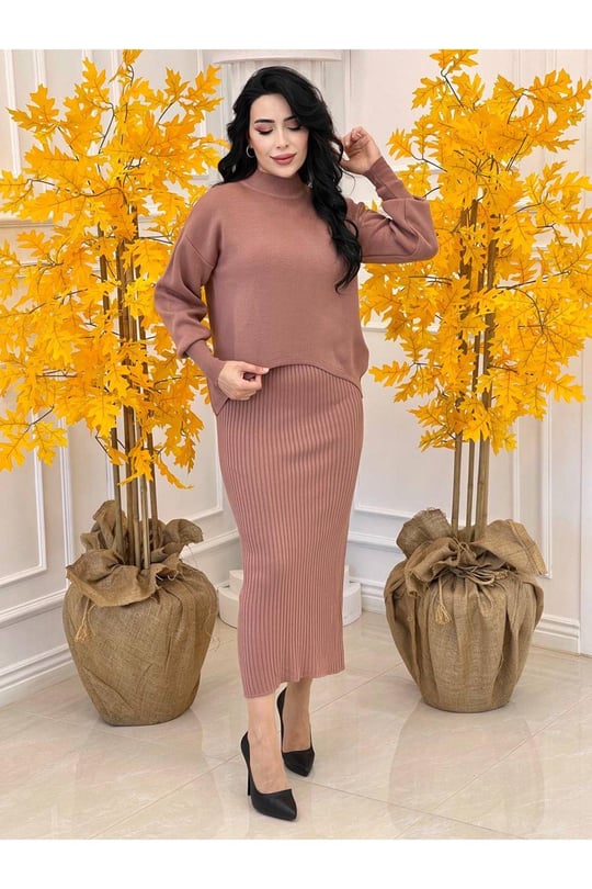 Kazaklı Triko Kalem Elbise 2241-Purdra