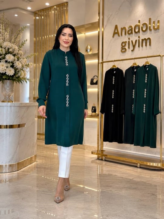 Kesik Şerit Taş Tunik 854 T-26 Zümrüt Yeşil