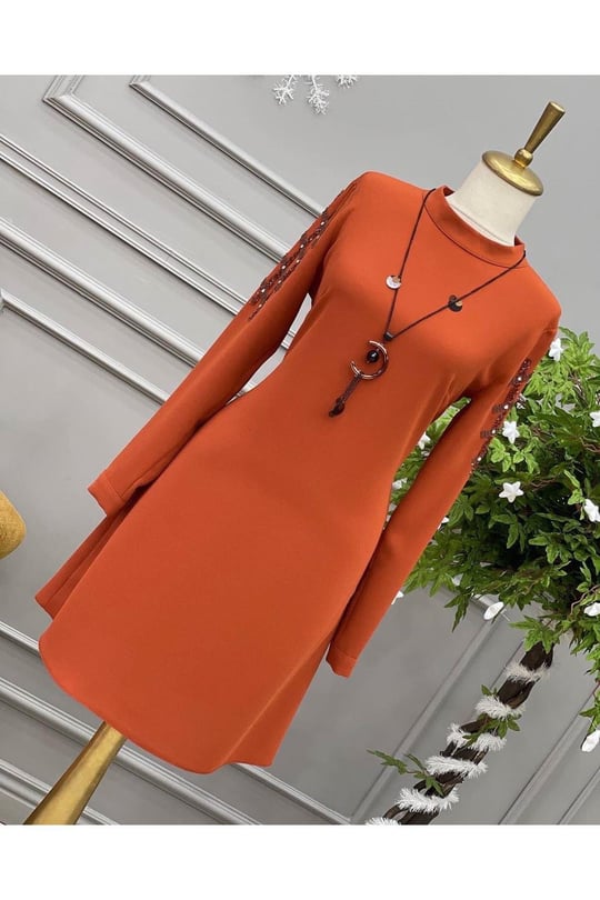 Kol taşlı tunik 819-Kiremit