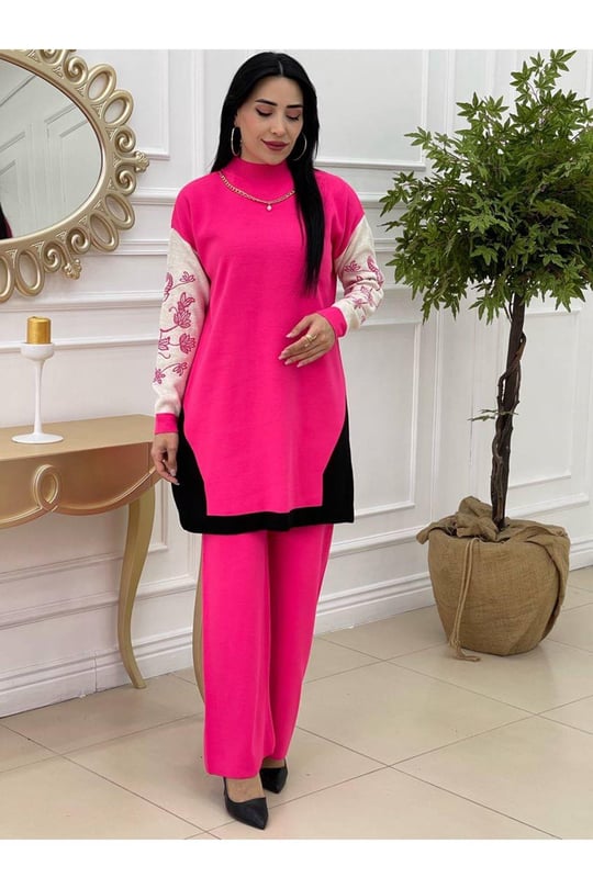 Kolyeli Triko Takım 9333-pembe