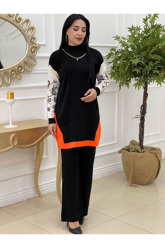 Kolyeli Triko Takım 9333-Siyah