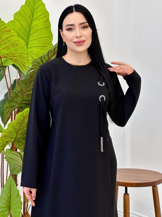 Kuş Gözü Detay Elbise 6503 Siyah