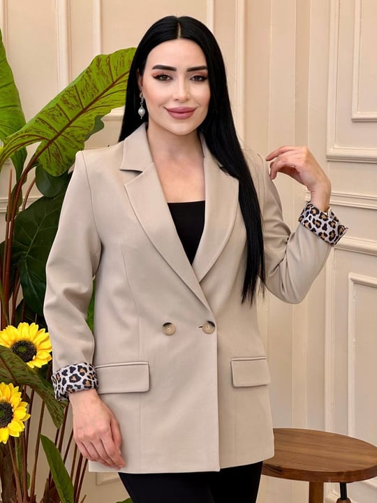 Leopar Astar Arkası Düğmeli Ceket 2144 C025 Bej