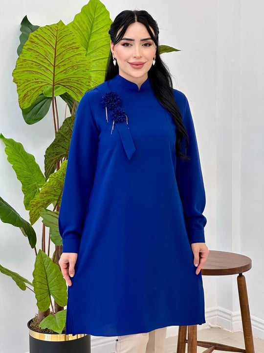 Omuz Çift Çiçek Tunik 2140 Saks