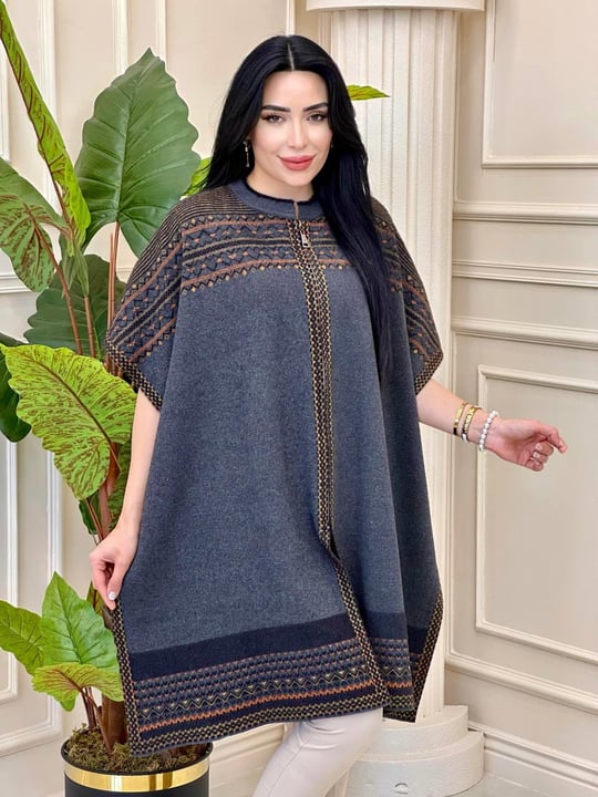 Omuz Desen Kısa Panço 19 t-24 Gri
