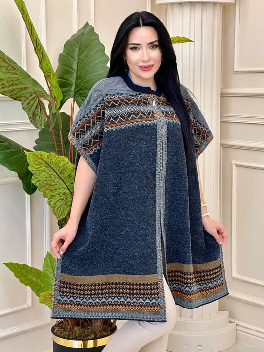 Omuz Desen Kısa Panço 19 t-24 Mavi