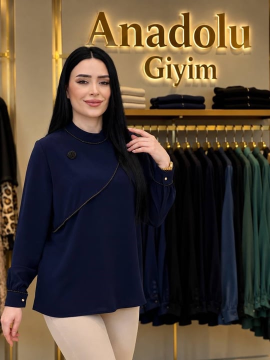 Omuz Kapak Boncuk Şerit Gömlek 1159 T-26 Lacivert