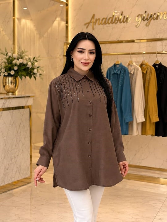 Omuz Pul İşleme Spor Gömlek 10794 T-26 Kahverengi