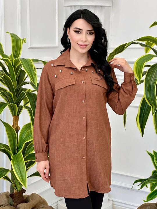 Omuz Taş İşleme Tunik Gömlek 5085 T-24 Taba