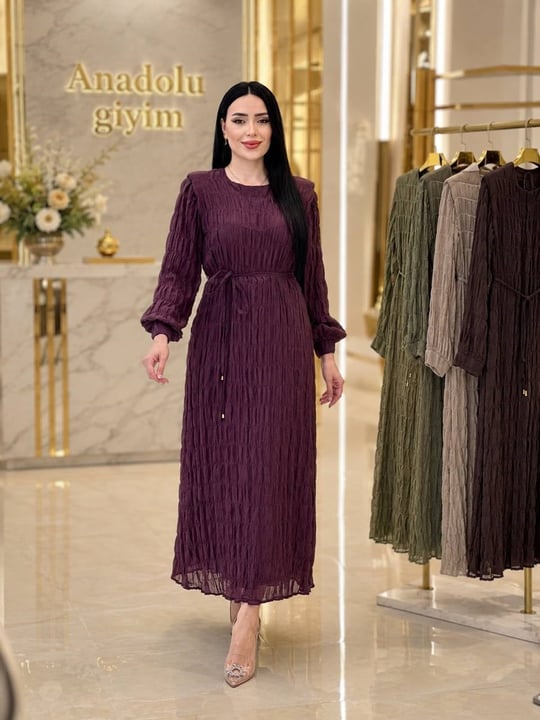 Omuz Vatka Büzgülü Elbise 9057 T-26 Mürdüm