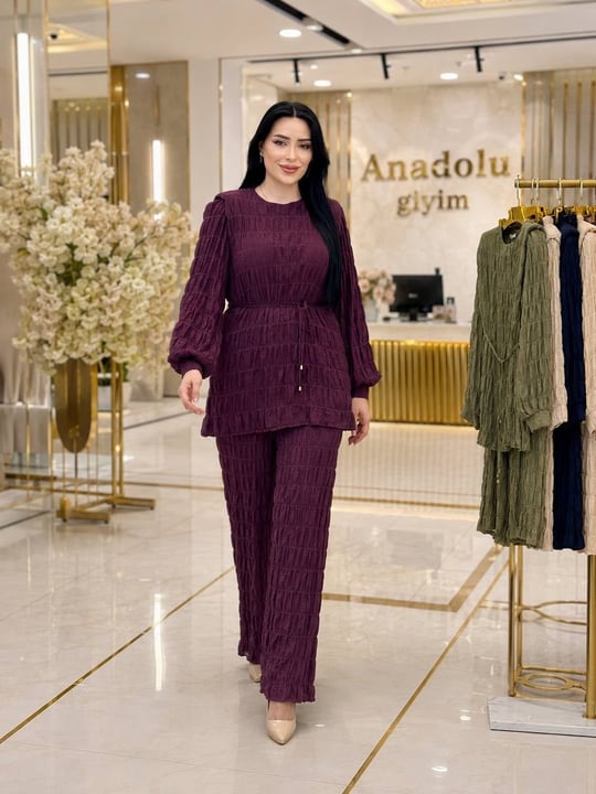 Omuz Vatka Büzgülü Etekli Takım 9255 T-26 Mürdüm