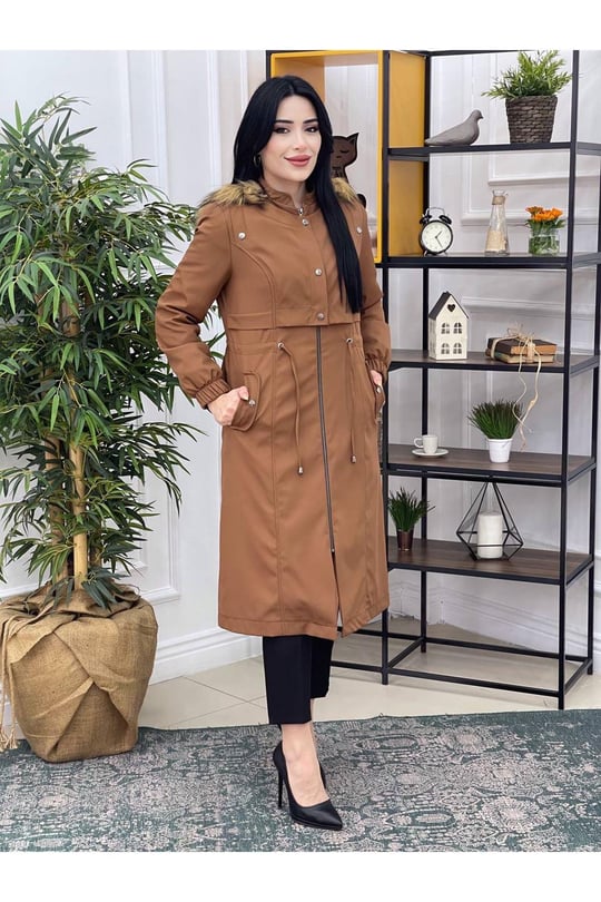 Ön Kapaklı Parka Kaban 4230-Taba