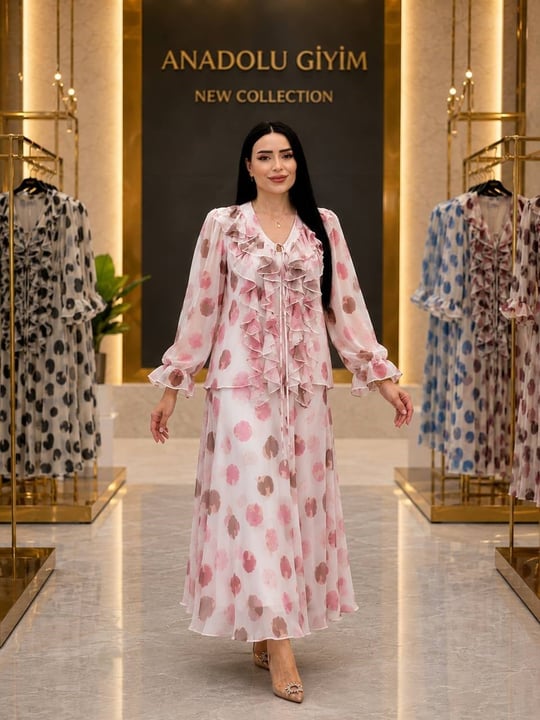 Önü Fırfırlı Şifon Etekli Takım 1822 T-26 pembe