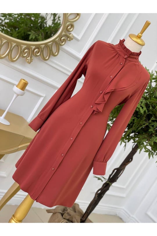 Önü Volanlı Tunik 5217-Taba
