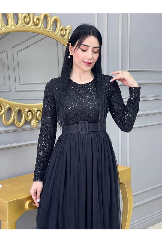 Örümcek Ağı Güpür Elbise 3030-Siyah