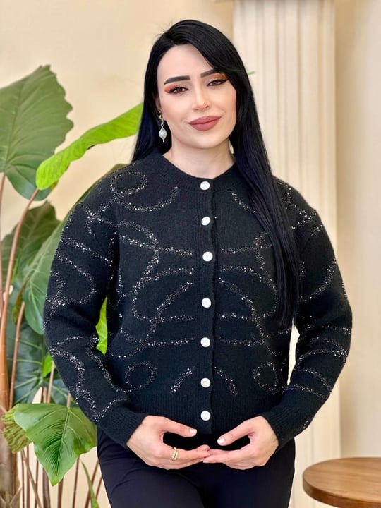 Oslu Düğmeli Pullu Hırka 7712 T-25 Siyah
