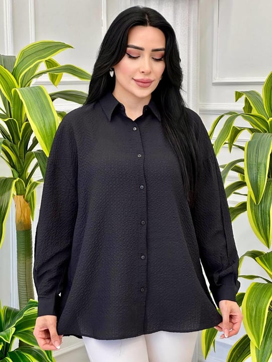 Oversize Arkası Robalı Gömlek 2441020 t-24 Siyah