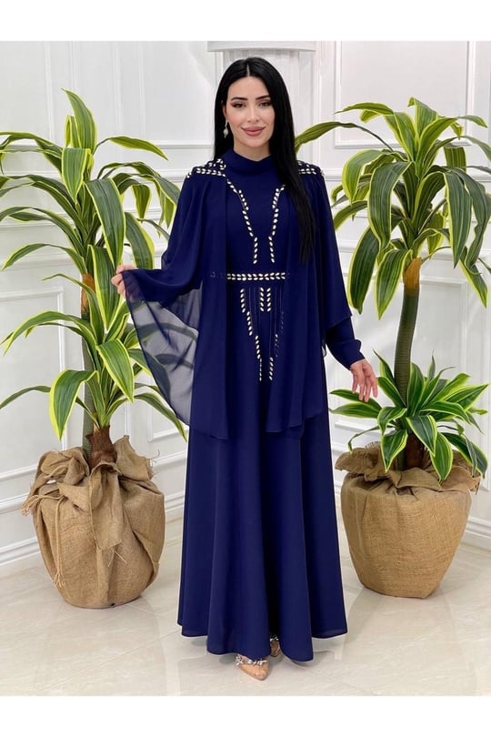 Pelerin Damla Taş Elbise 3783-Saks