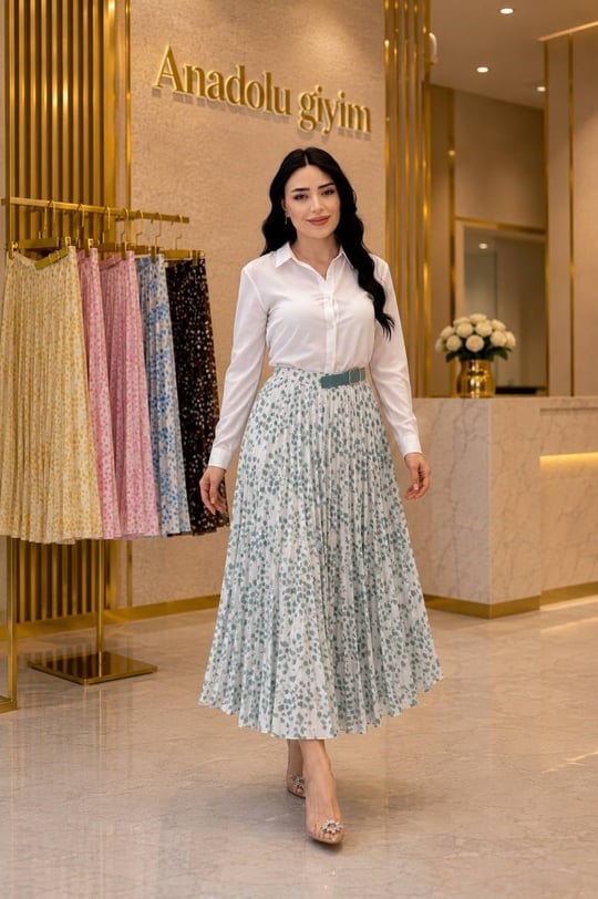 Pilise Tül Benekli Etek 237 T-26 Mint yeşili