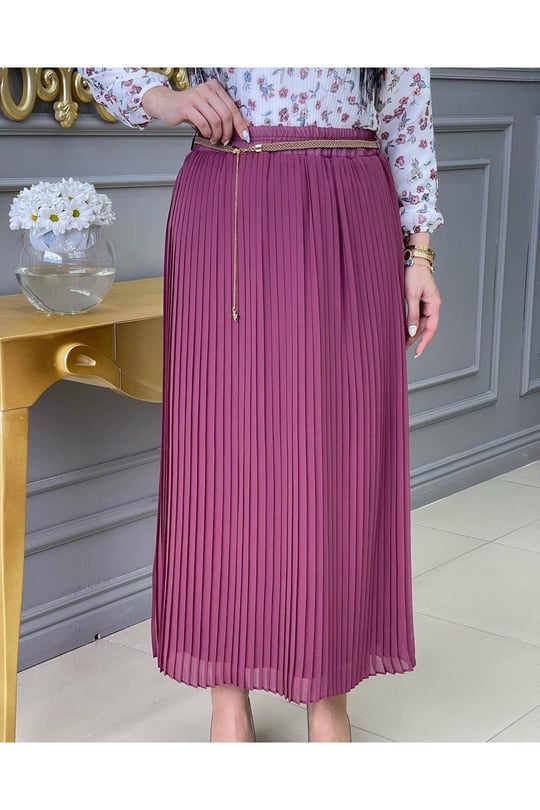 Piliseli Şifon Etek 5325-Rose