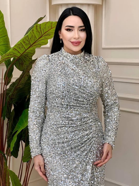 Pullu Belden Büzmeli Abiye 4880 t-24 Gümüş
