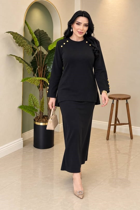 Rayon Düğmeli Etekli Takım 140273 T-26 Siyah