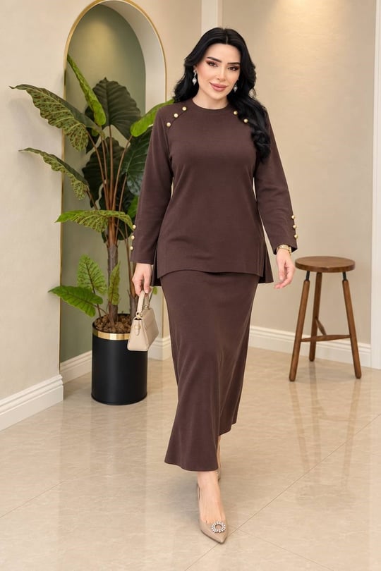 Rayon Düğmeli Etekli Takım 140273 T-26 Kahverengi