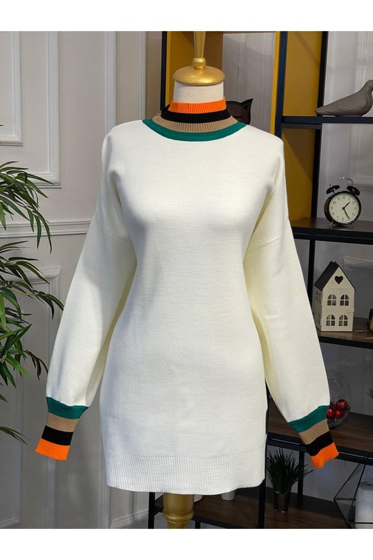 Renkli Şerit Tunik 14805-Ekru