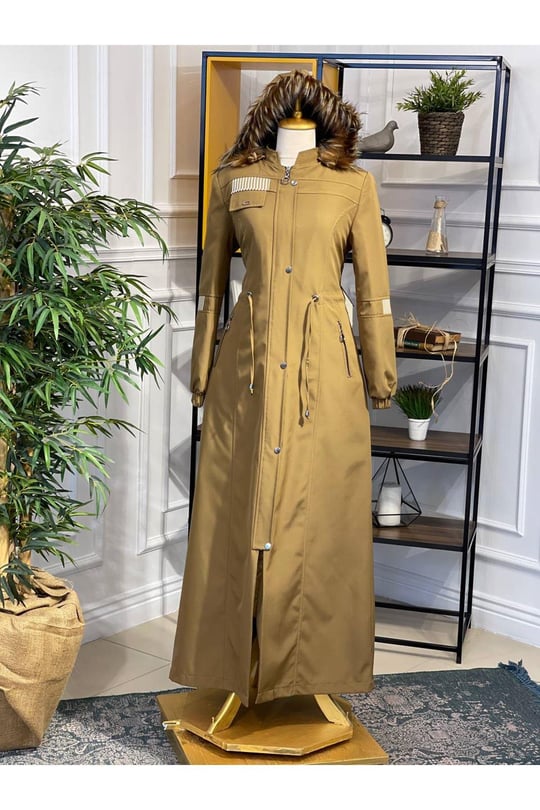 Ribanalı Parka Manto 4228-Camel