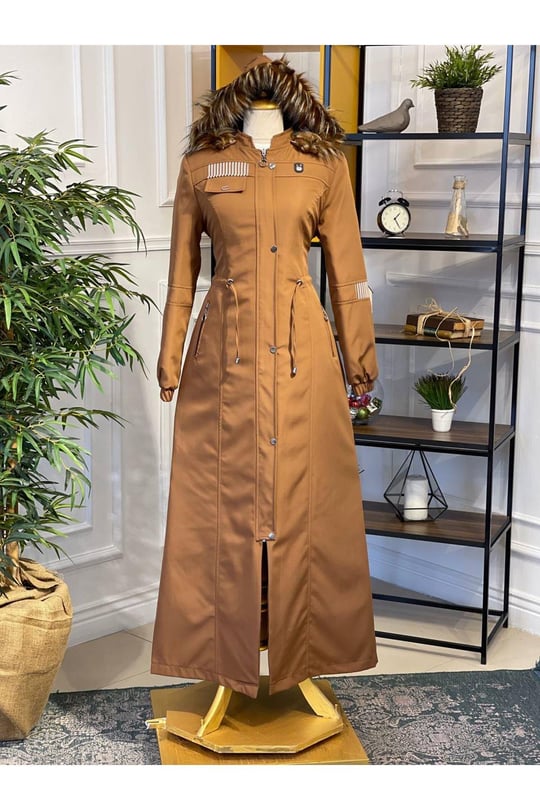 Ribanalı Parka Manto 4228-Taba