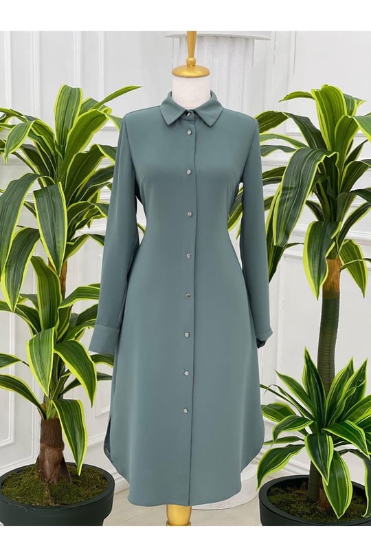 Sade Düğmeli Tunik 5251-Mint yeşili