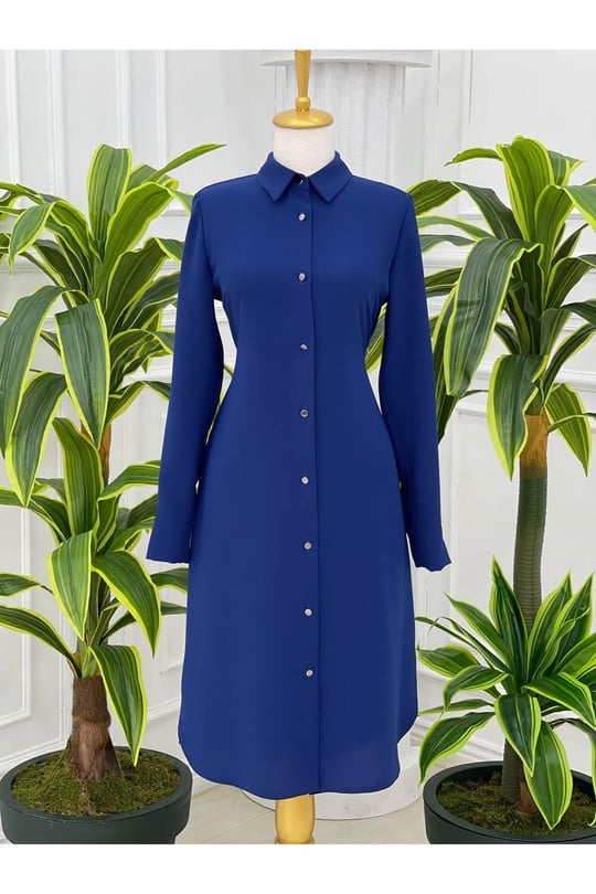 Sade Düğmeli Tunik 5251-Saks