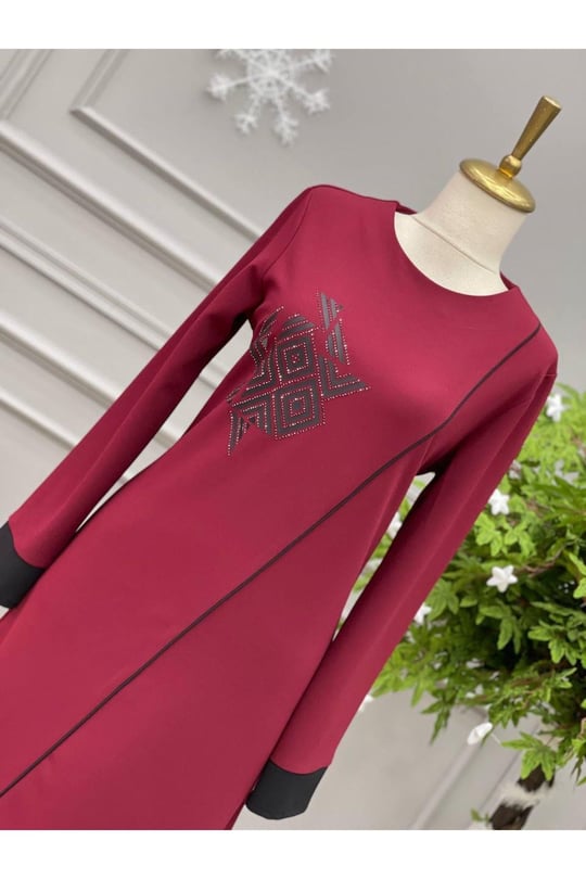 Scuba şerit taş detaylı 534-Bordo