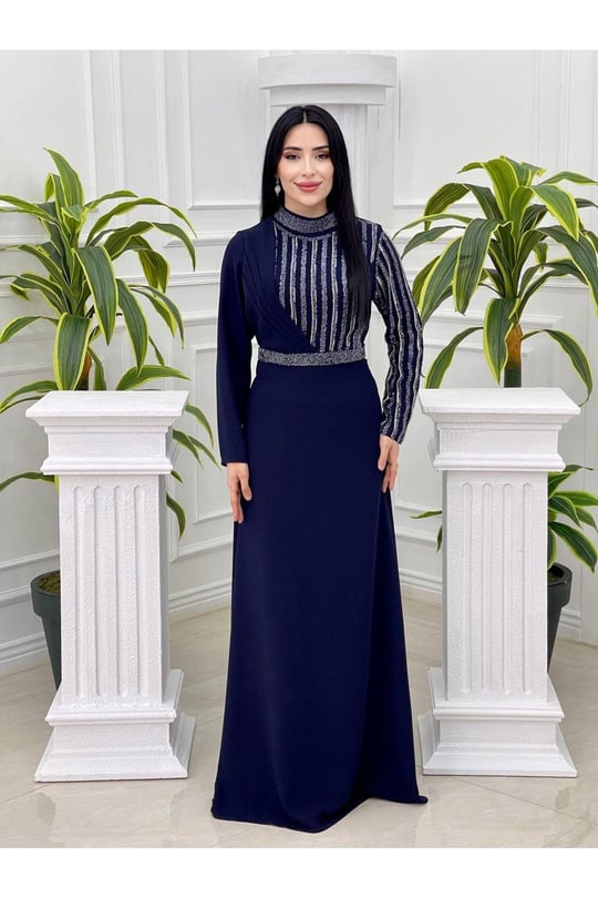 Şerit Taş Krep Abiye 1065-Lacivert